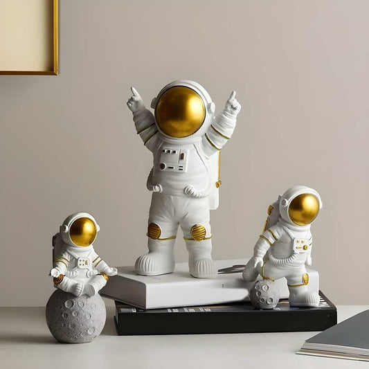 Astronaut Spaceman Statue Ornament Home Office Desktop Figurine Decors Set of 3 - Golden 5adwej-70 
